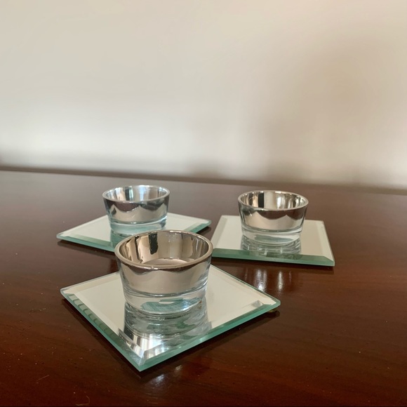 💥2/$10 Set of 3 Mirrored Tealight Holders and 3 Mirror Tiles - Picture 2 of 8